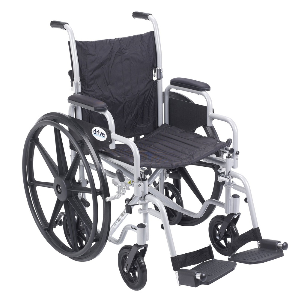 Poly Fly Light Weight Transport Chair Wheelchair with Swing away Footrests, 18" Seat - Image 1