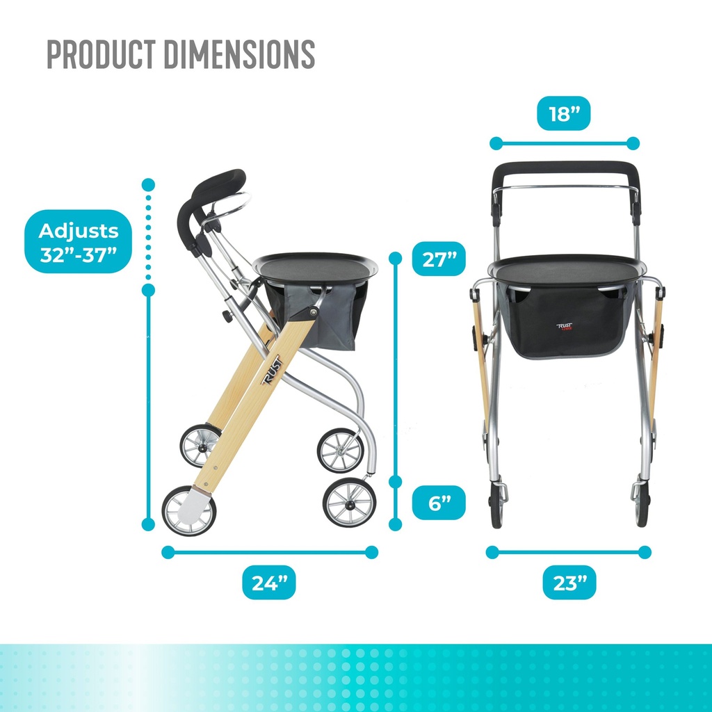 Trust Care Let's Go Indoor Rollator with Tray - Beech - Image 7