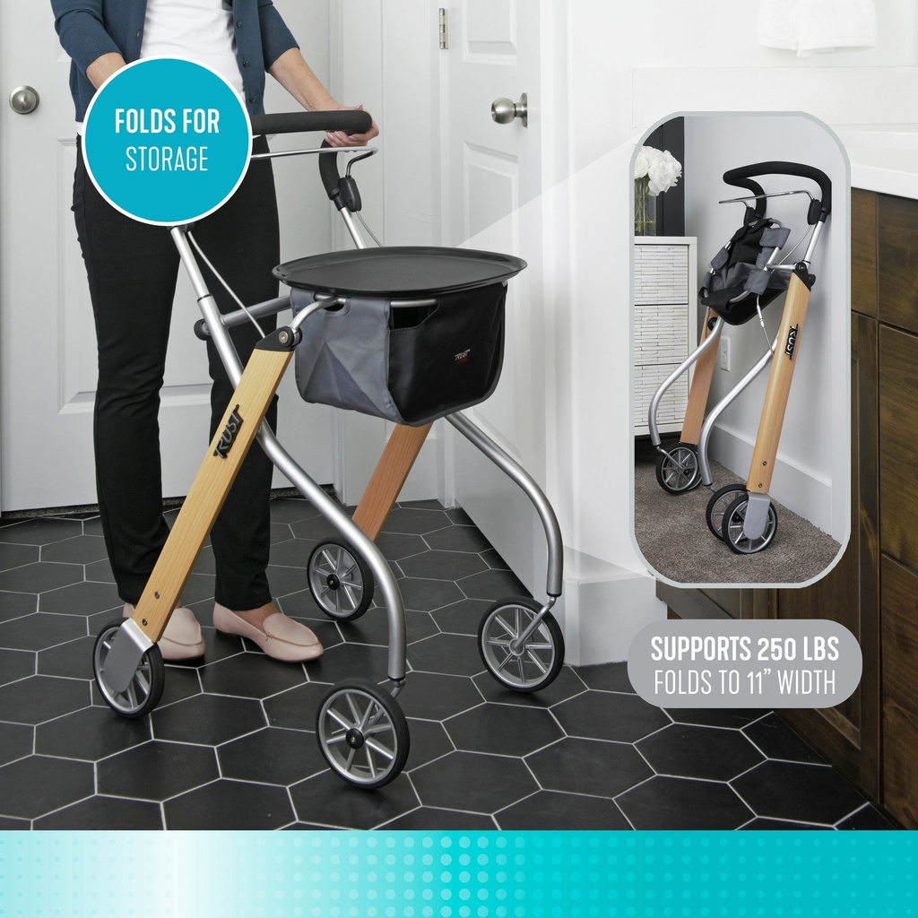 Trust Care Let's Go Indoor Rollator with Tray - Walnut - Image 2