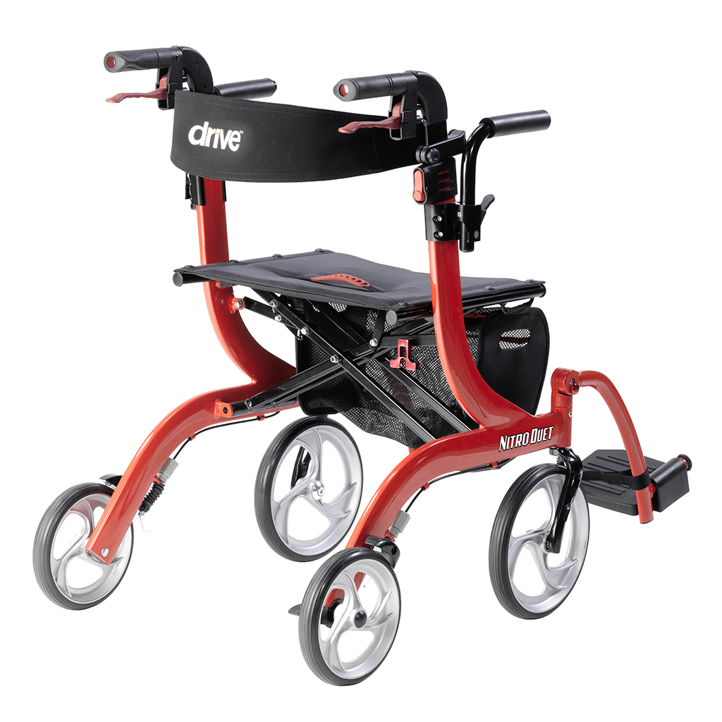 Nitro Duet Dual Function Transport Wheelchair and Rollator Rolling Walker, Red_image_15