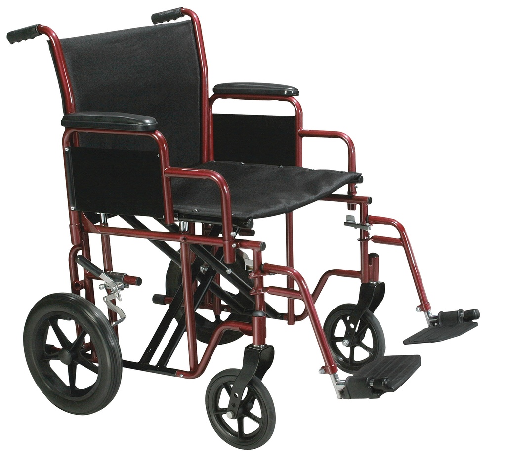 Bariatric Heavy Duty Transport Wheelchair with Swing Away Footrest (RED, 20" Seat)_image_11