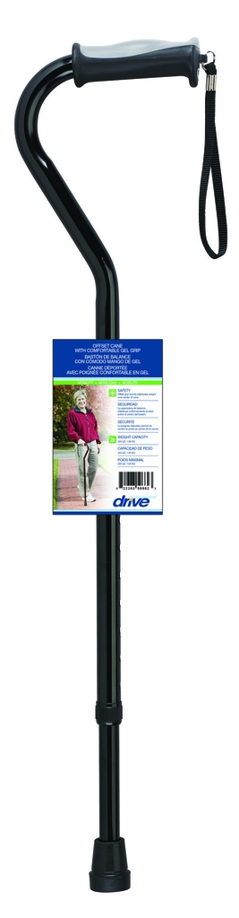 Adjustable Height Offset Handle Cane with Gel Hand Grip (BLACK)_image_17