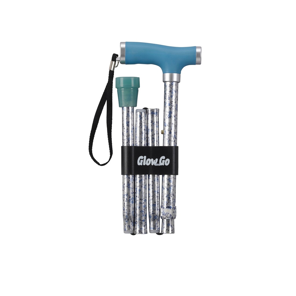 Folding Cane with Glow Gel Grip Handle, Light Blue - Image 3