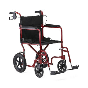 [MDS808210ABE] Medline Basic Aluminum Transport Chair with Permanent Full-Length Arms, Swing-Away Footrests and 12" Wheels (BLUE)