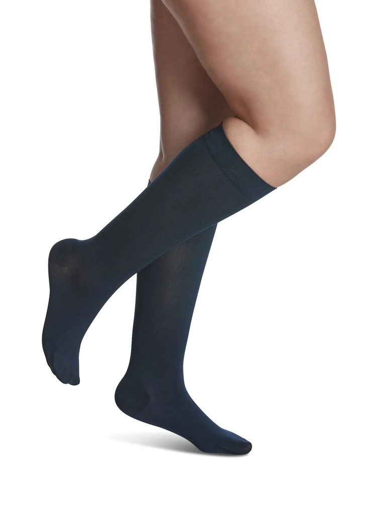 Sigvaris Soft Opaque - Knee-High w/Grip-Top (20-30mmHg) (BLACK, Open Toe, MS)