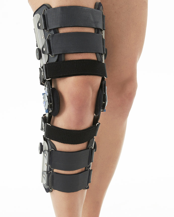[DR-K027-UL] Post Surgery Open Knee Brace With Side Hinges & Dial Pin To Support Fracture (ACL/PCL), Post Surgeries Adjustable Knee Support - Black (Left)