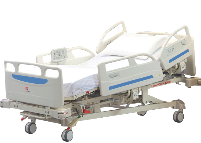 [JJ1065] High End Fully Electric hospital bed with 5 functions PKG with mattress and 4 PP split side rails with 2 controller rails & nurse assists controller