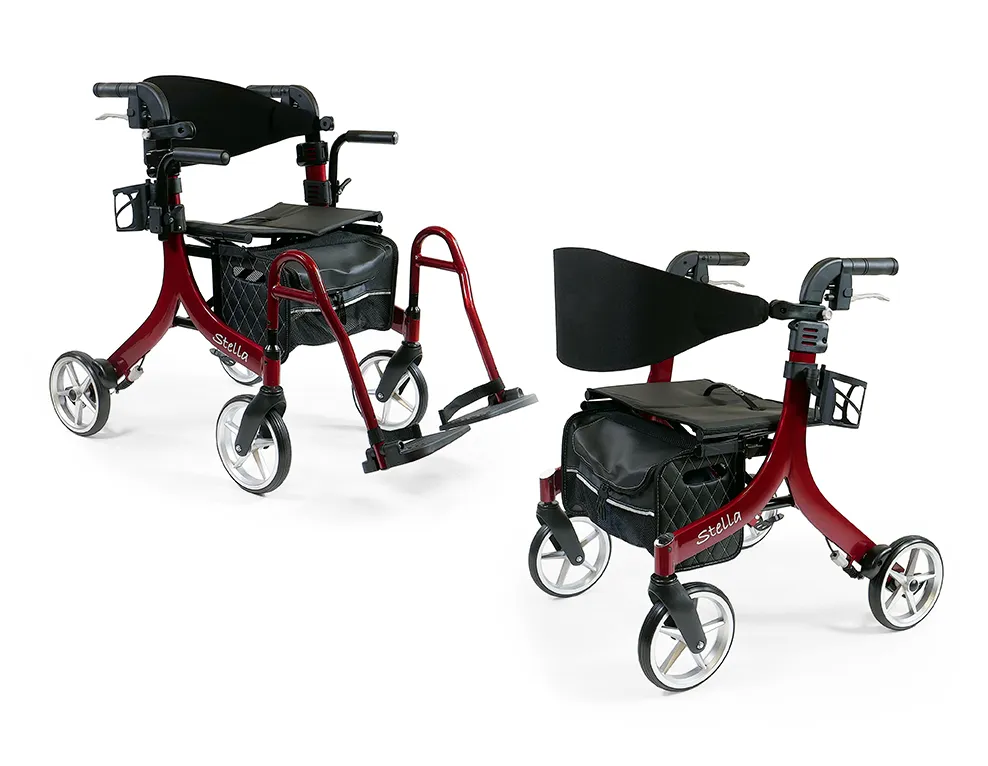 Stella Rollator Heavy Duty Walker (HD)  – Includes cane and cup holder (BLACK, 20")